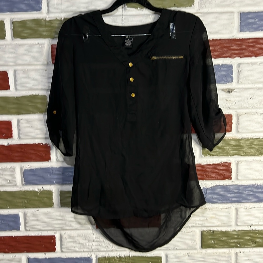 Rue21 -‎ Sheer Black Long Sleeve Button Up w/ Gold Detailing - Size Small